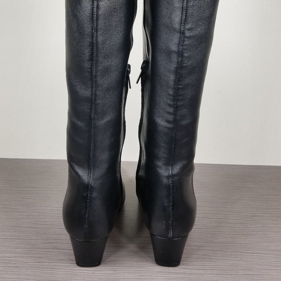 Vince Knee High Kitten Heel Boots, Black Leather, Womens Size 6.5 US / 36.5 - Picture 9 of 16